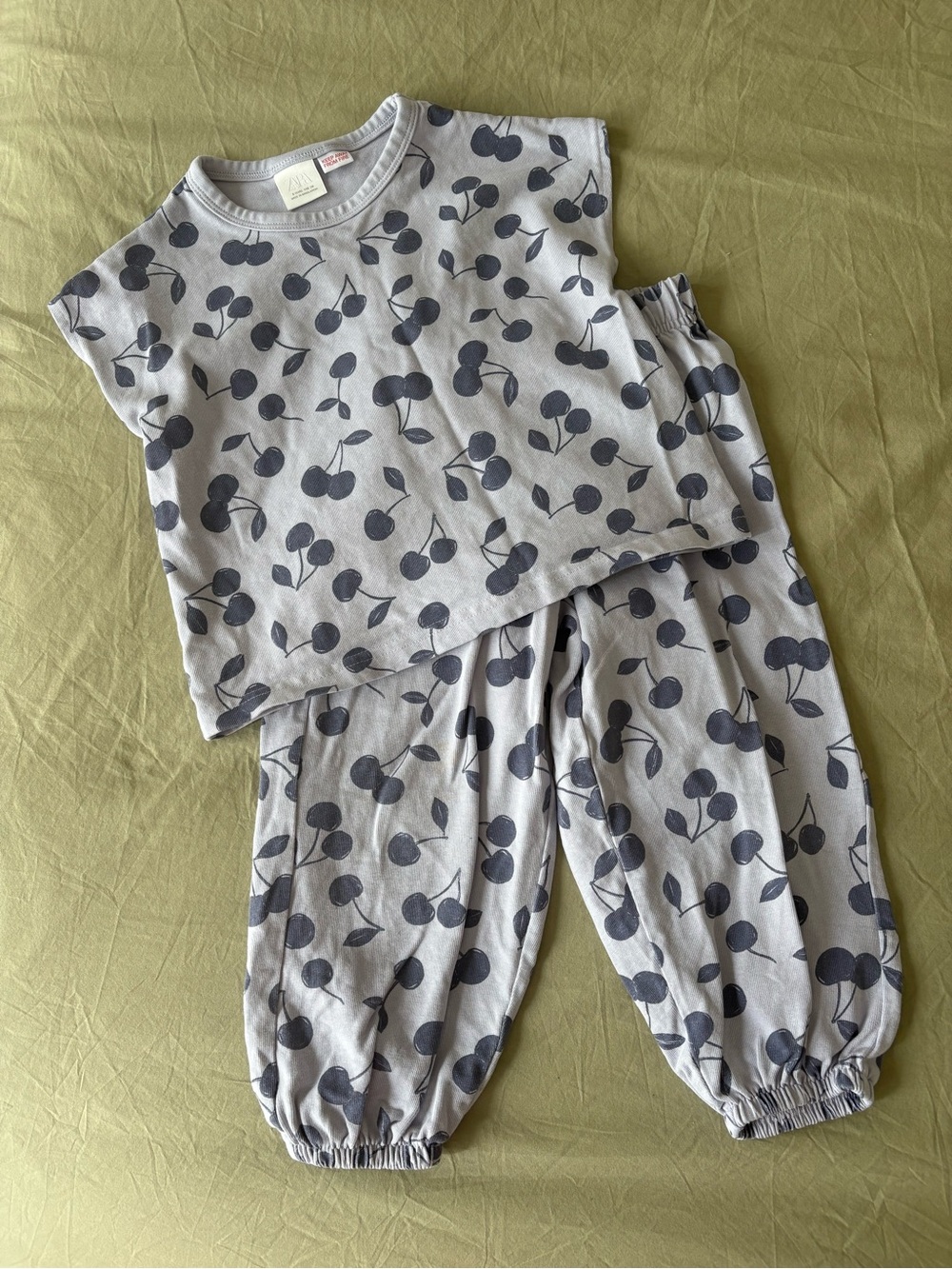 Zara Gray Cherry-Print Kids Pajama Set